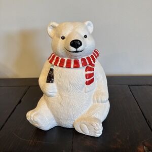 1994 Coca Cola "Always Cool" Polar Bear Cookie Jar White Bear Red Scarf Coke EUC